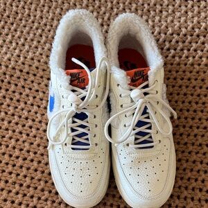 Nike Air White and Blue Sneakers with Orange Label